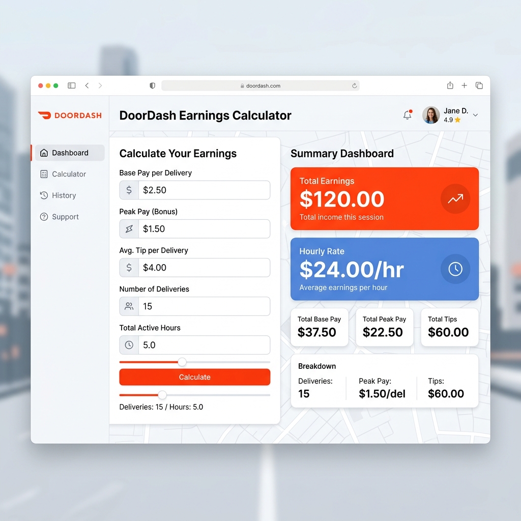DoorDash Earnings Calculator Interface