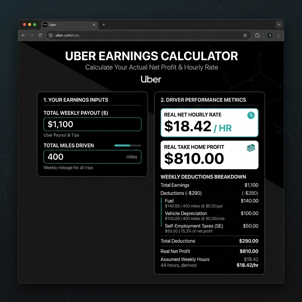 Uber Earnings Calculator Interface